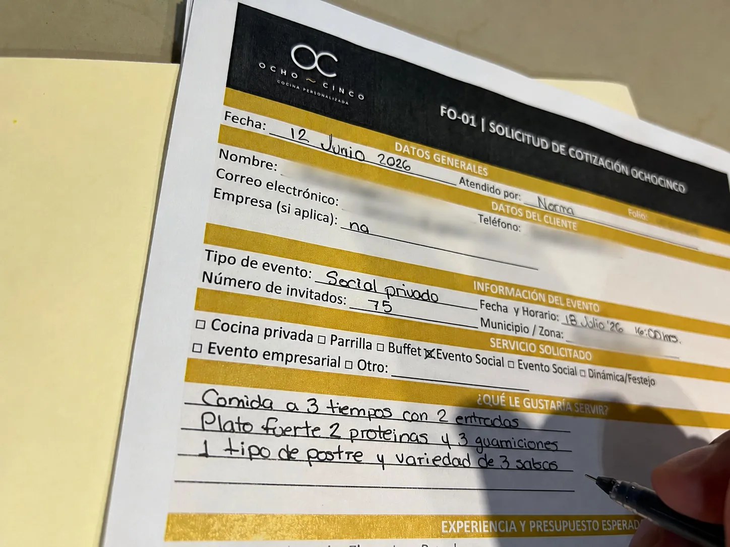 Solicitud de cotización Ocho Cinco