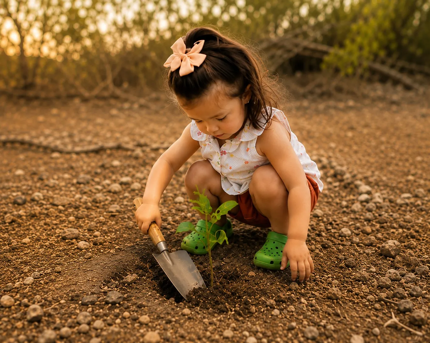 Niña plantando un árbol — Fundación Ocho Cinco